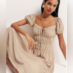 Reformation Tan Check Long Dress